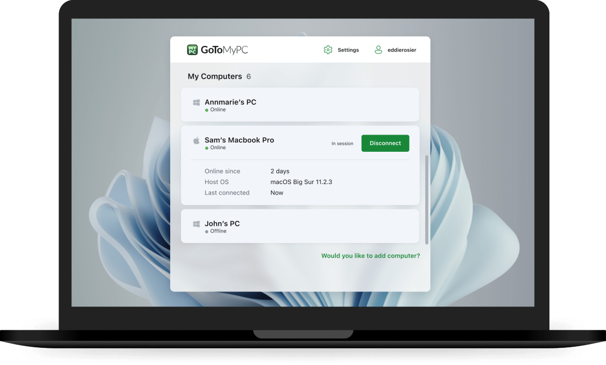 Remote Access product interface on laptop